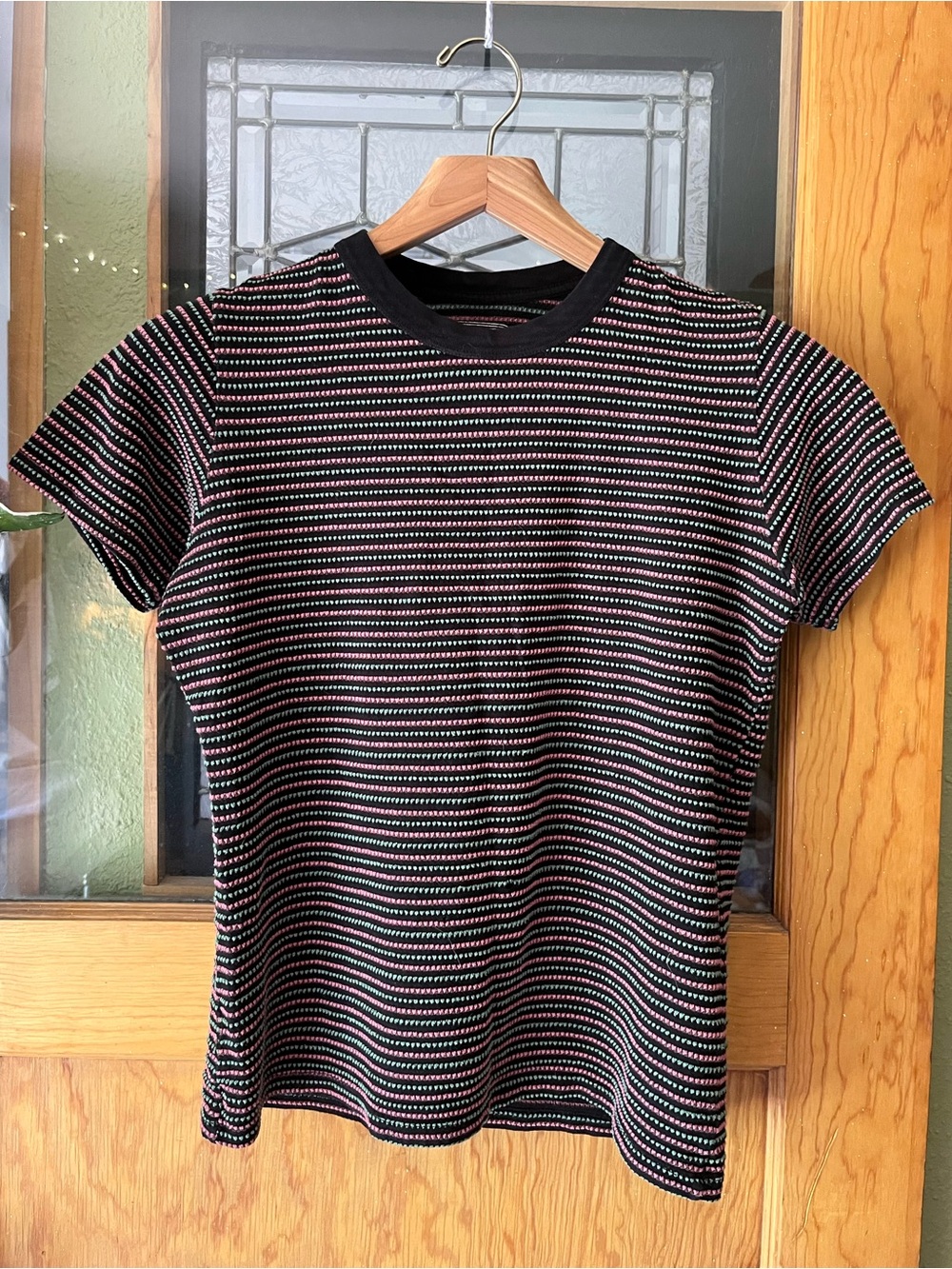 Big Bud Press Striped Short Sleeve Tee - Pink, Green, and Brown Stripes